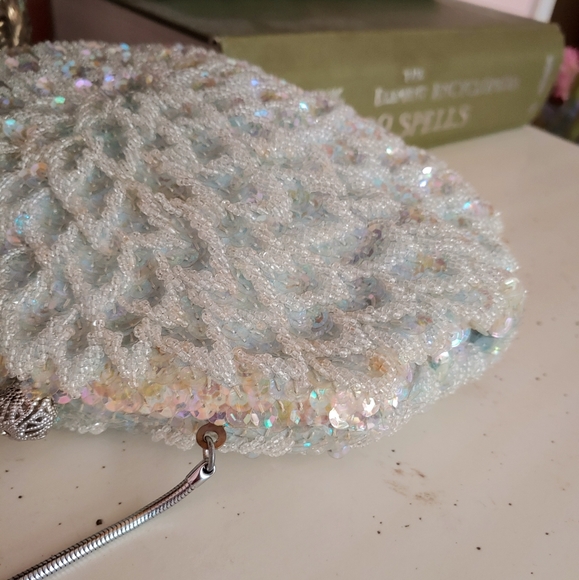 Vintage 60s Light Blue Beaded Clutch with Sequins! - Picture 8 of 8